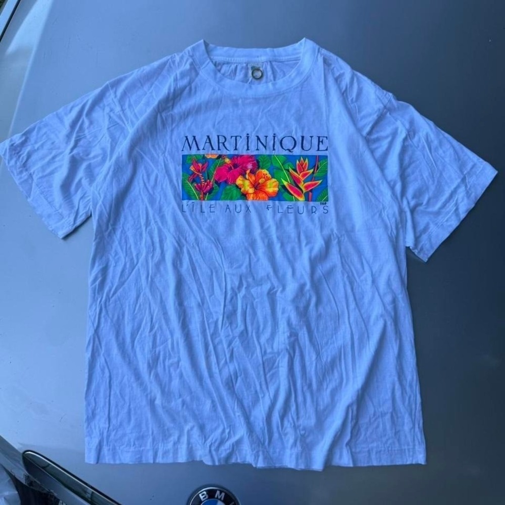 Blue 80s 90s single stitch vintage Martinique graphic tee art painting